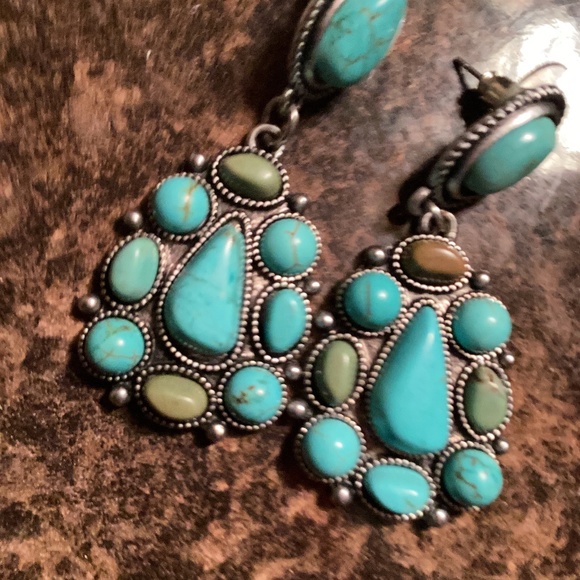 ~ Faux Turquoise Multistone Earrings ~ - Picture 2 of 7